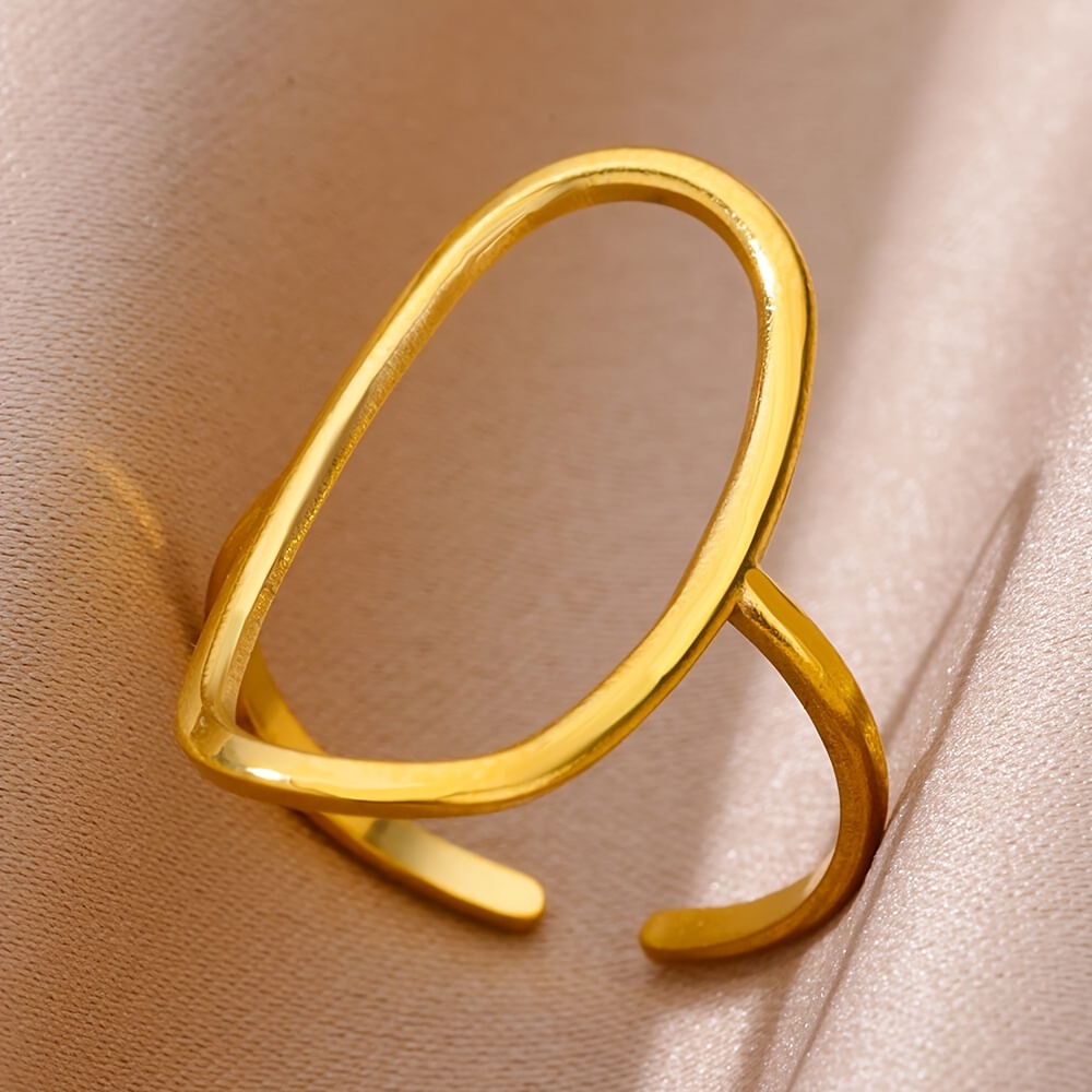 Vintage Stainless Steel Cuff Ring 18k Plated Hollow Geometry